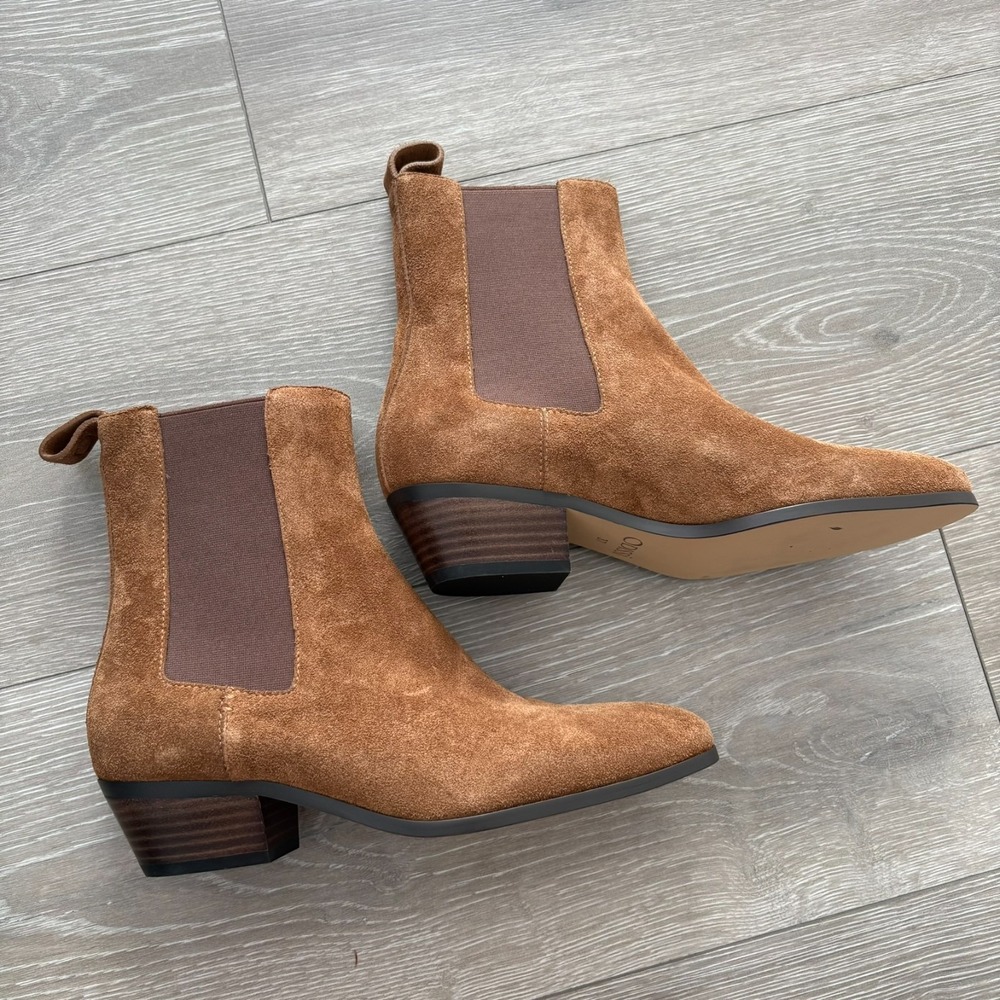 Odissi Womens Brown Ella Tan Suede Almond Toe Cuban Heel Ankle Boots‎ Size 37 EU - Picture 3 of 15